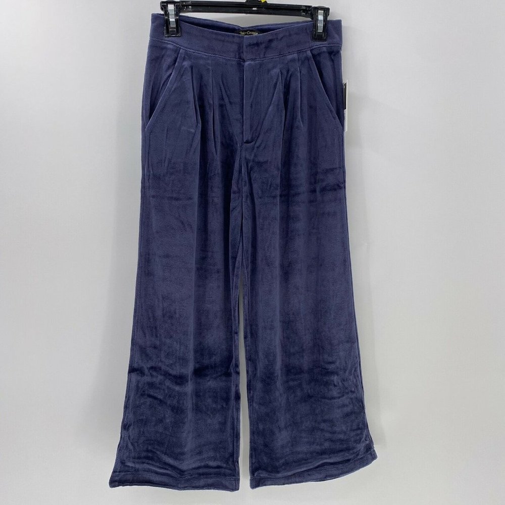 Juicy Couture Black Label Velour Wide Leg Crop Pants Regal Blue S NWT